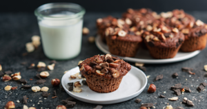 Chocolate Hazelnut Kefir Muffins With A Glass of Kefir