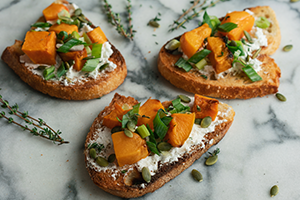 pumpkin farmer cheese crostini