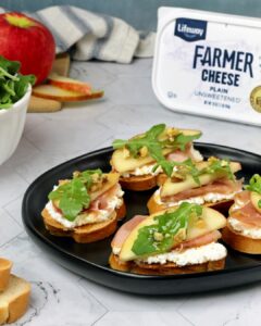 Apple and Farmer Cheese Crostini with Hot Honey made with Lifeway Kefir