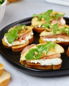 Apple and Farmer Cheese Crostini with Hot Honey made with Lifeway Kefir