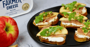 Apple and Farmer Cheese Crostini with Hot Honey made with Lifeway Farmer Cheese