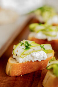 Asparagus Ribbon Crostini with Farmer Cheese made with Lifeway Farmer Cheese