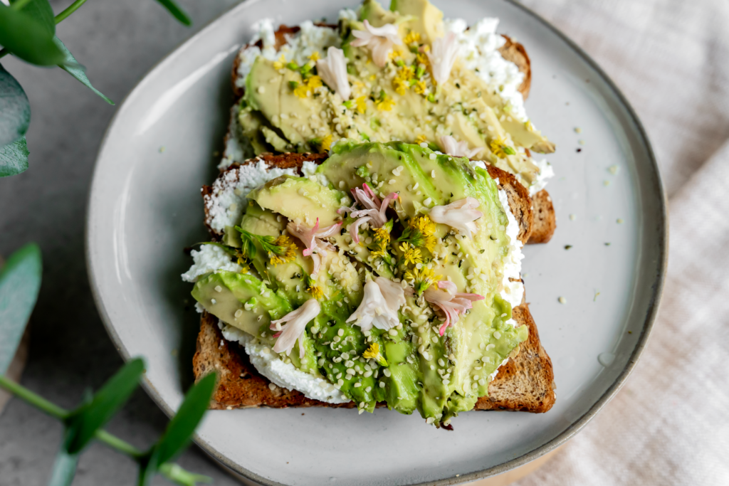 Avocado Toast with Edible Flowers with Lifeway Farmer Cheese