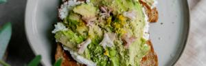 Avocado Toast with Edible Flowers with Farmer Cheese