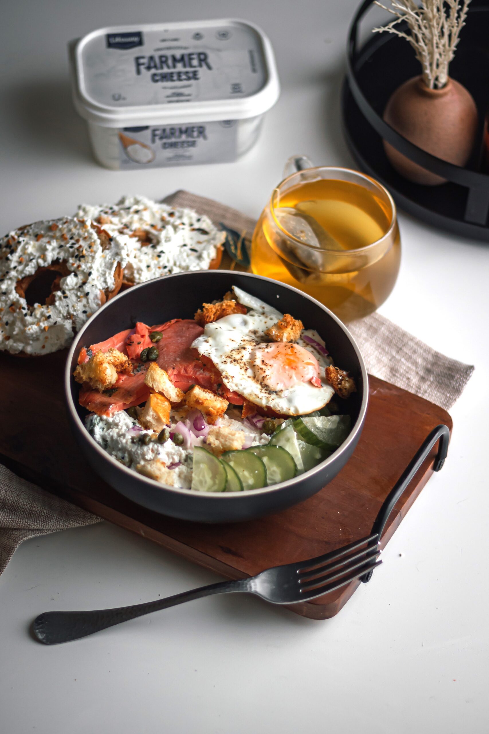 Bagel and Lox Protein Bowl made with Lifeway Farmer Cheese