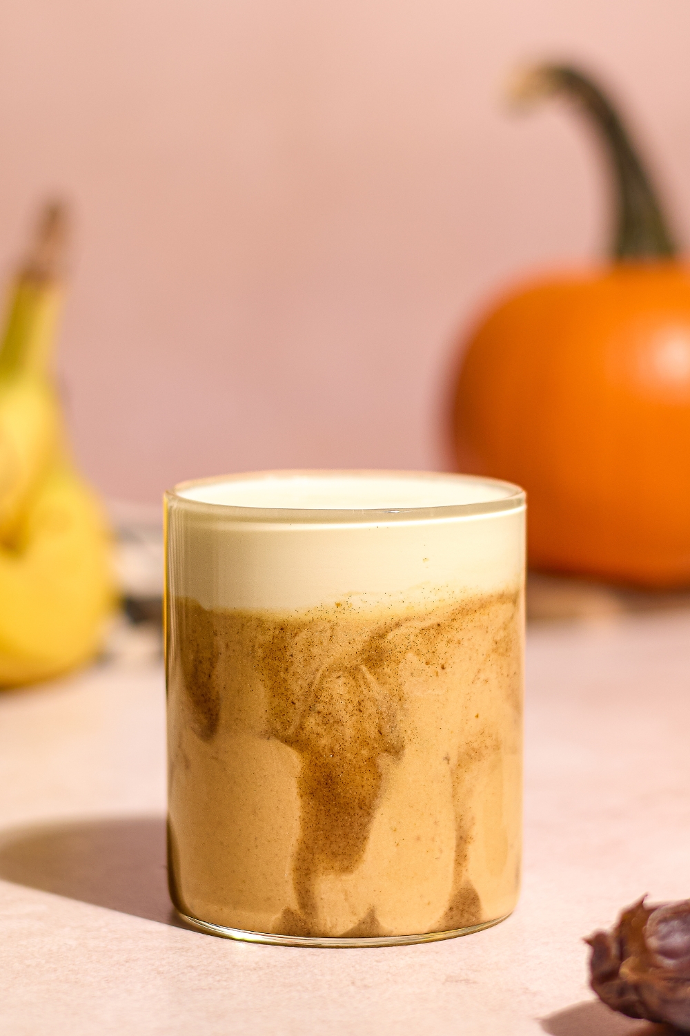 Banana Caramel Pumpkin Smoothie made with Lifeway Lowfat Vanilla Kefir and Lifeway Farmer Cheese