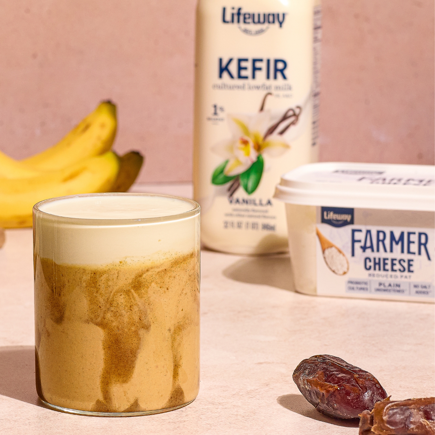 Banana Caramel Pumpkin Smoothie made with Lifeway Lowfat Vanilla Kefir and Lifeway Farmer Cheese