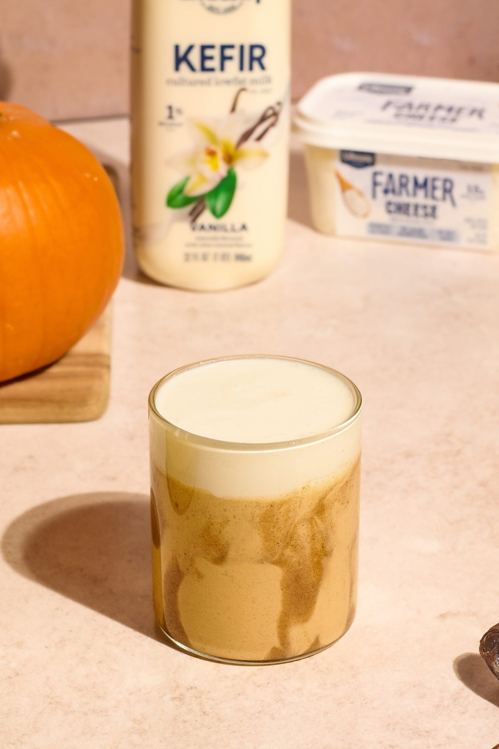 Banana Caramel Pumpkin Smoothie made with Lifeway Lowfat Vanilla Kefir and Lifeway Farmer Cheese