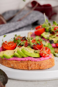 Beet Avocado Tomato Toast with Farmer Cheese