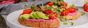 Beet Avocado Tomato Toast with Farmer Cheese