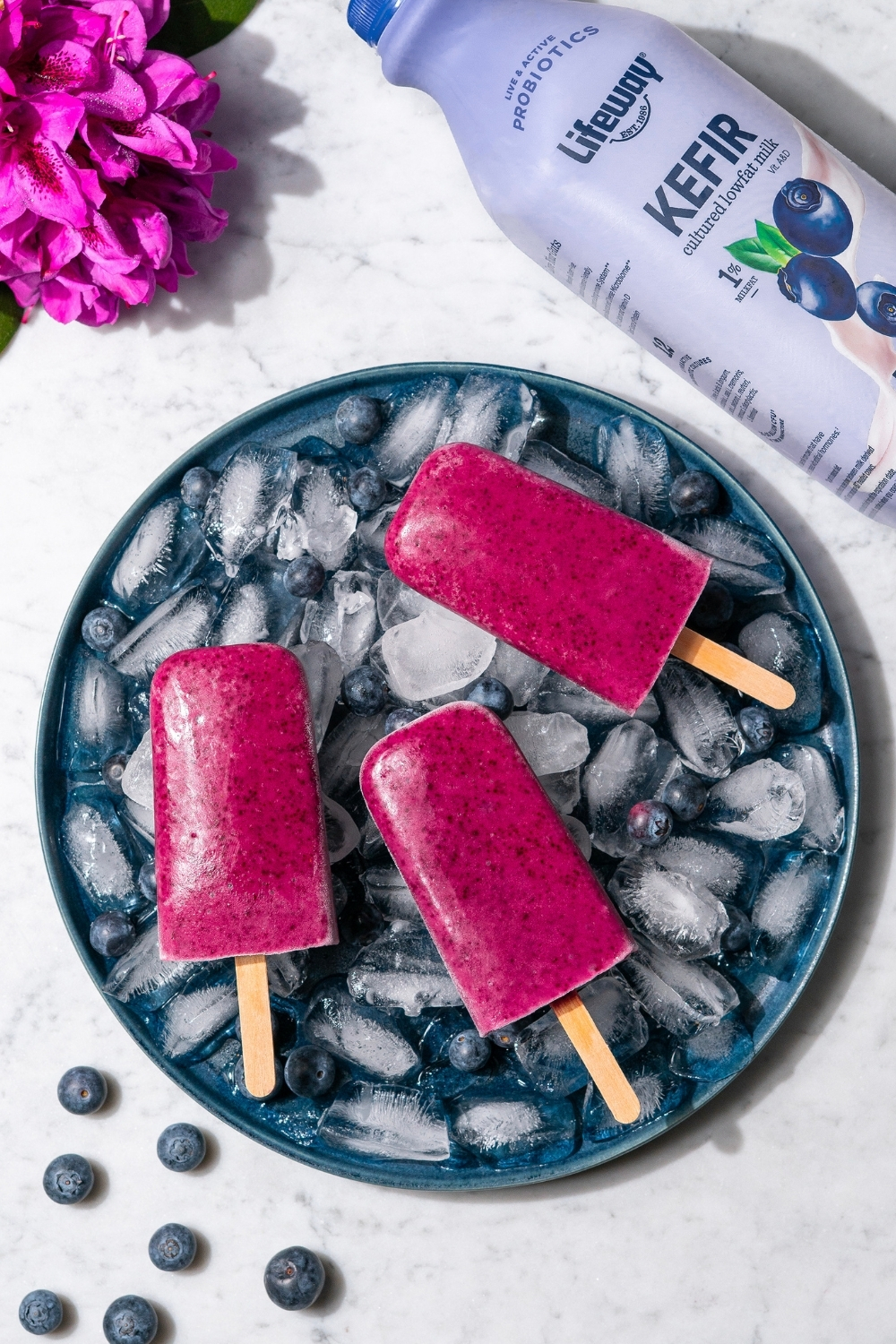 Blueberry Kefir Protein Popsicles made with Lifeway