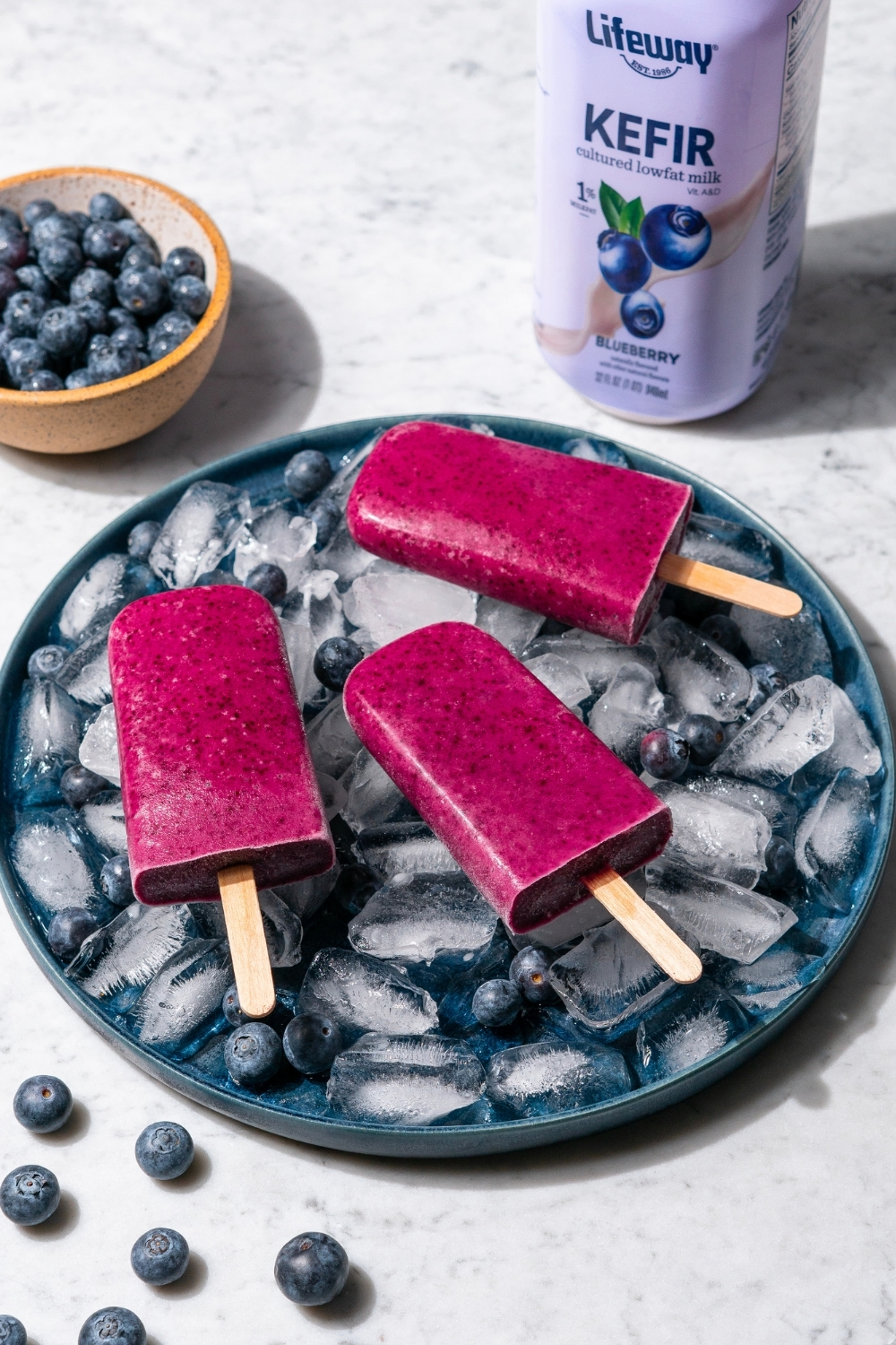 Blueberry Kefir Protein Popsicles made with Lifeway