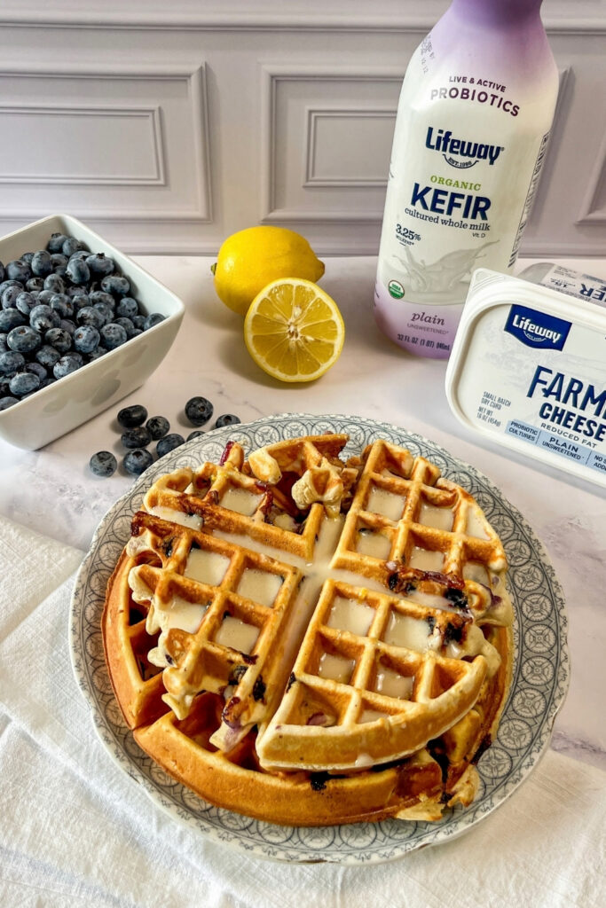 Blueberry Lemon Protein Waffles made with Lifeway Kefir and Farmer Cheese
