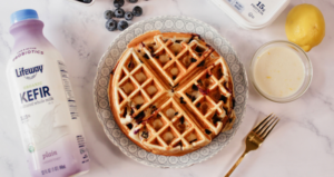 Blueberry Lemon Protein Waffles made with Lifeway Kefir and Farmer Cheese