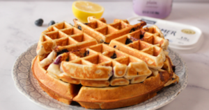 Blueberry Lemon Protein Waffles made with Lifeway Kefir and Farmer Cheese