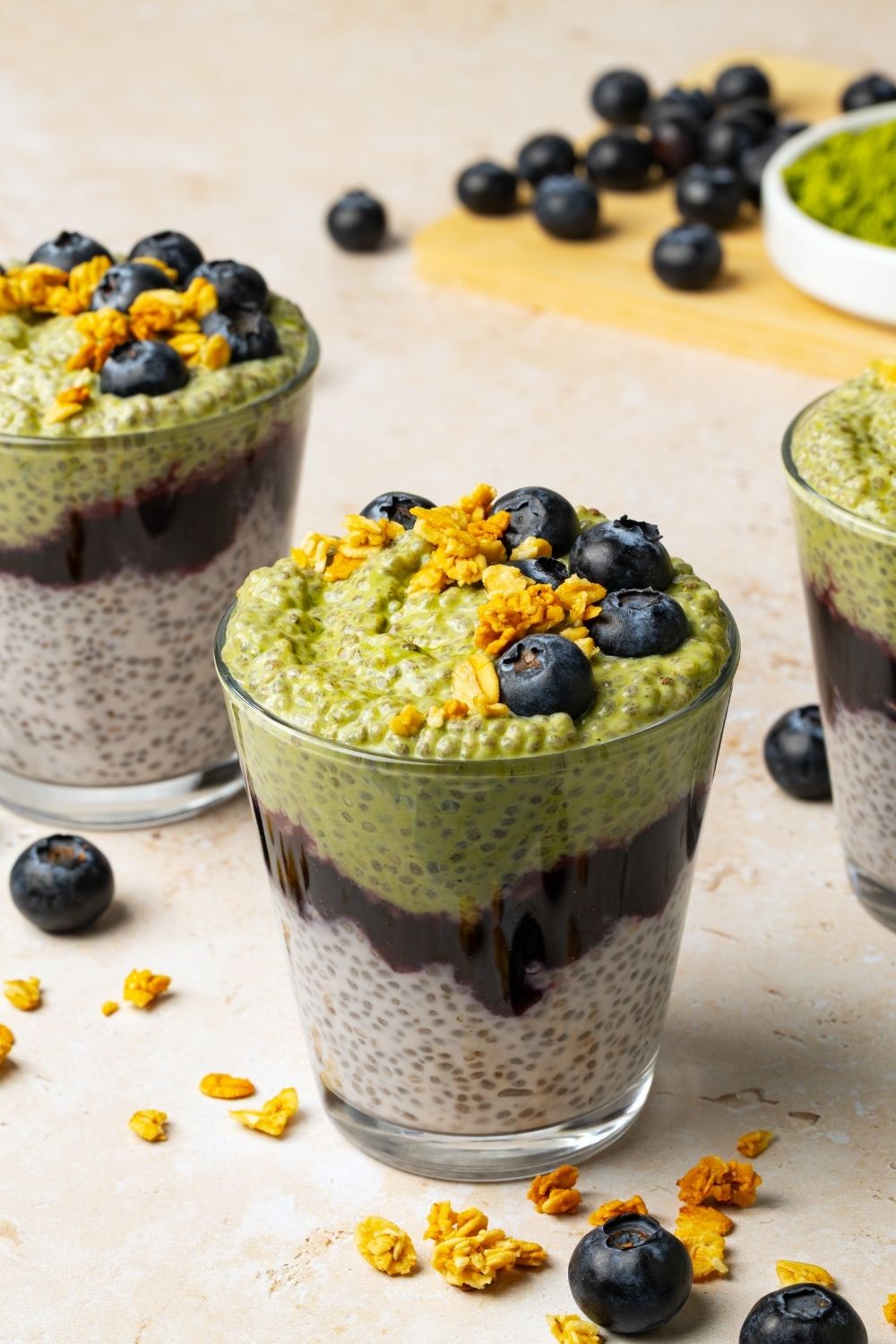 Blueberry Matcha Chia Pudding made with Lifeway
