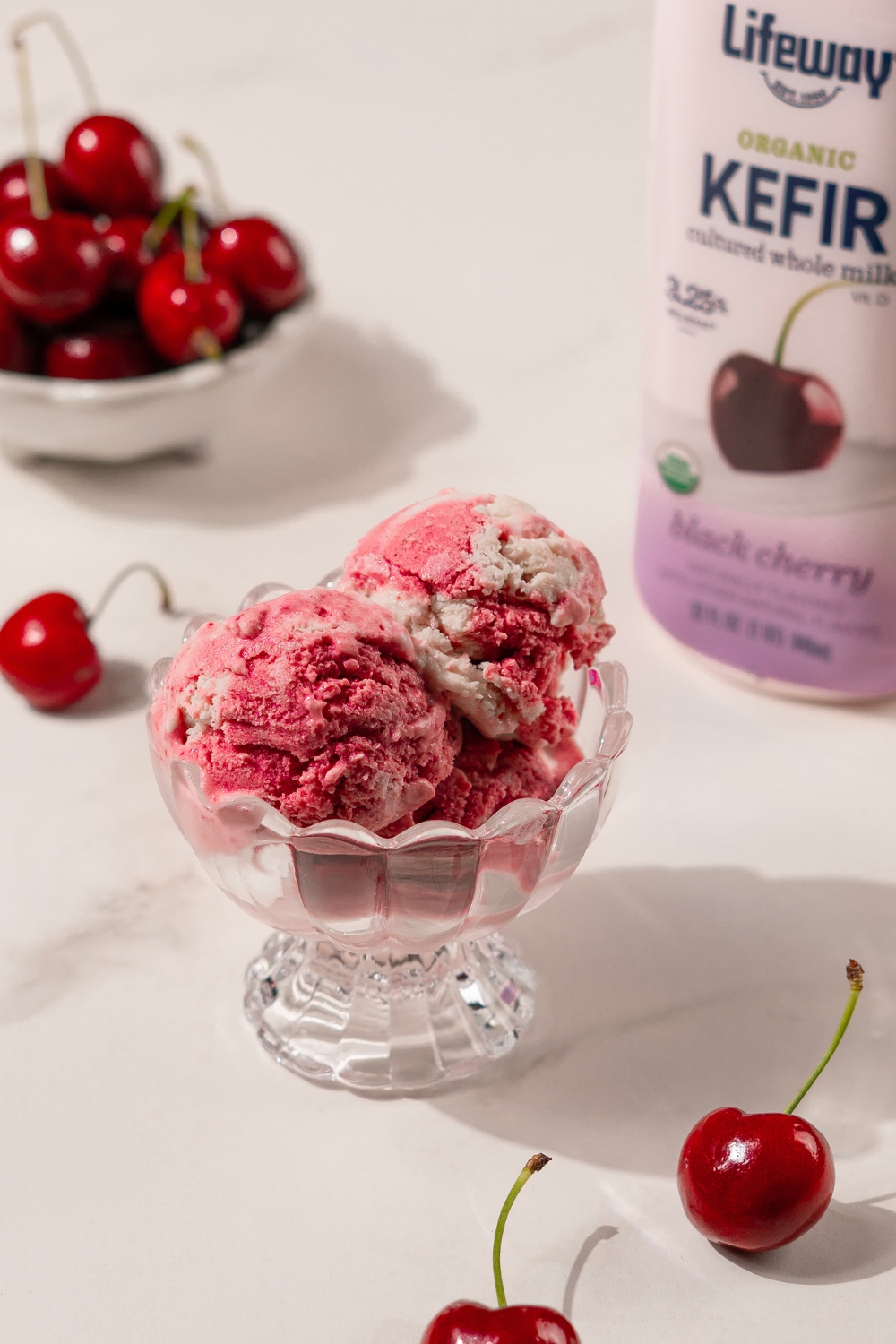 Cherry Pie Ice Cream made with Lifeway Kefir and Farmer Cheese