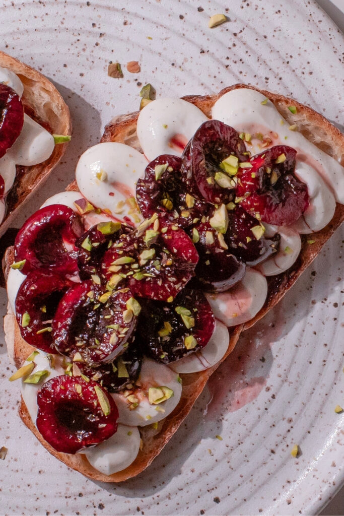 Cherry Pistachio Toast with Lifeway Farmer Cheese 