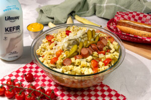 Chicago Hot Dog Pasta Salad made with Lifeway Kefir