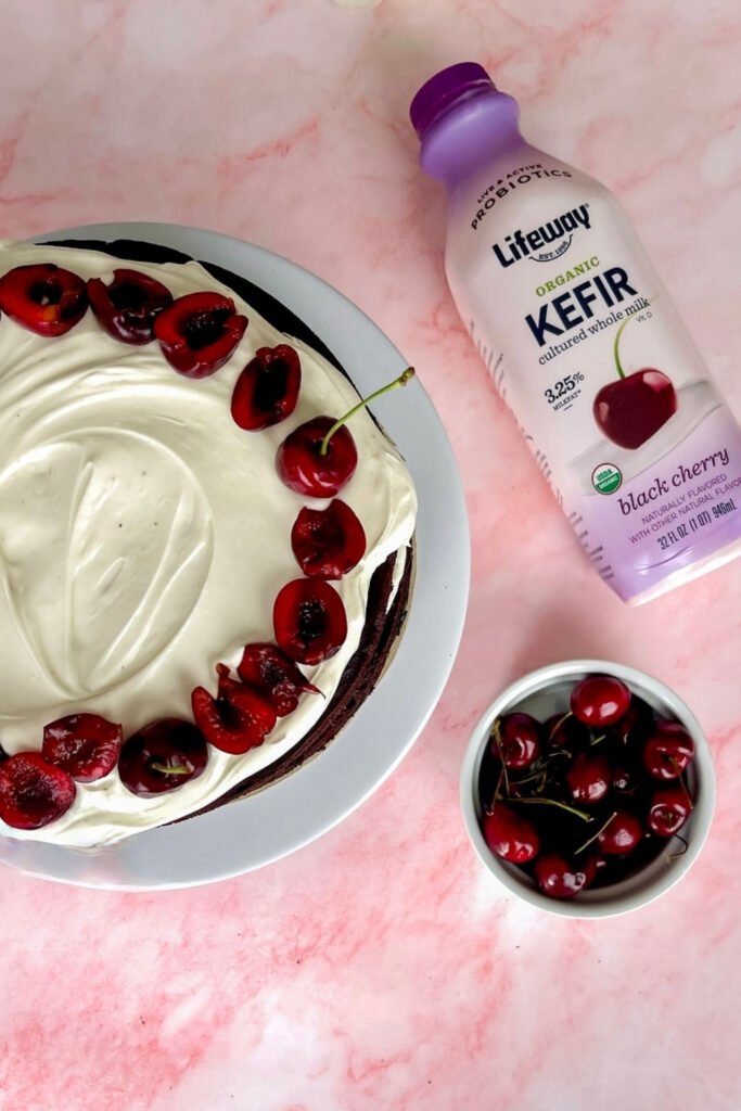 Chocolate Cherry Kefir Layer Cake made with Lifeway Kefir and Farmer Cheese