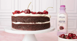 Chocolate Cherry Kefir Layer Cake made with Lifeway Kefir and Farmer Cheese