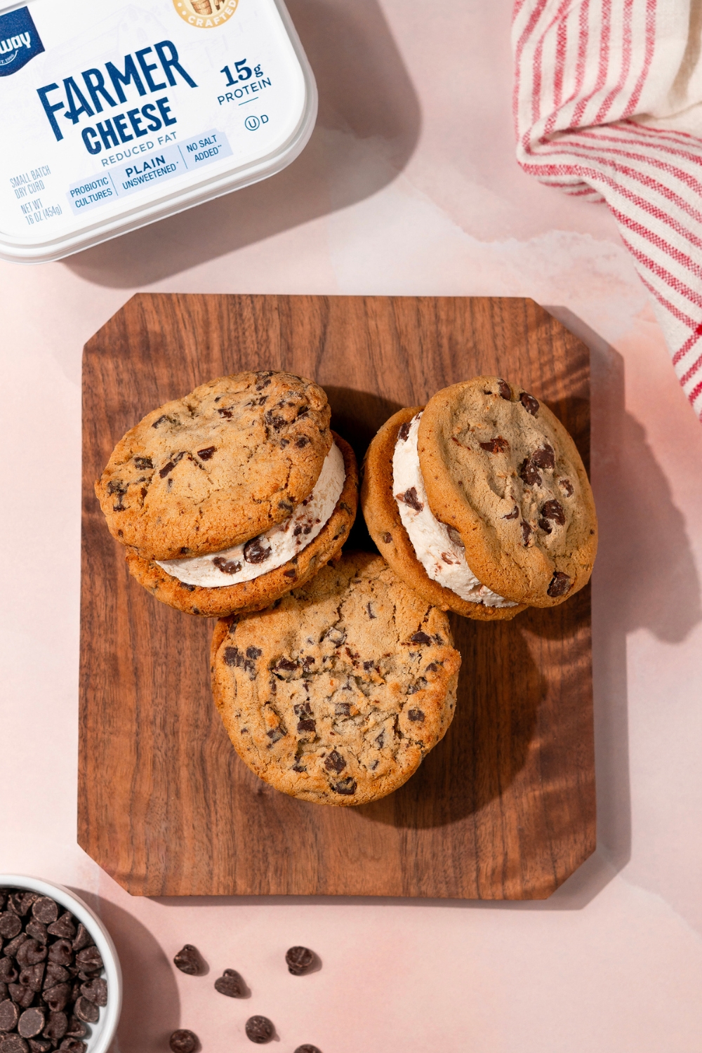 Chocolate Chip Ice Cream Sandwiches made with Lifeway Farmer Cheese