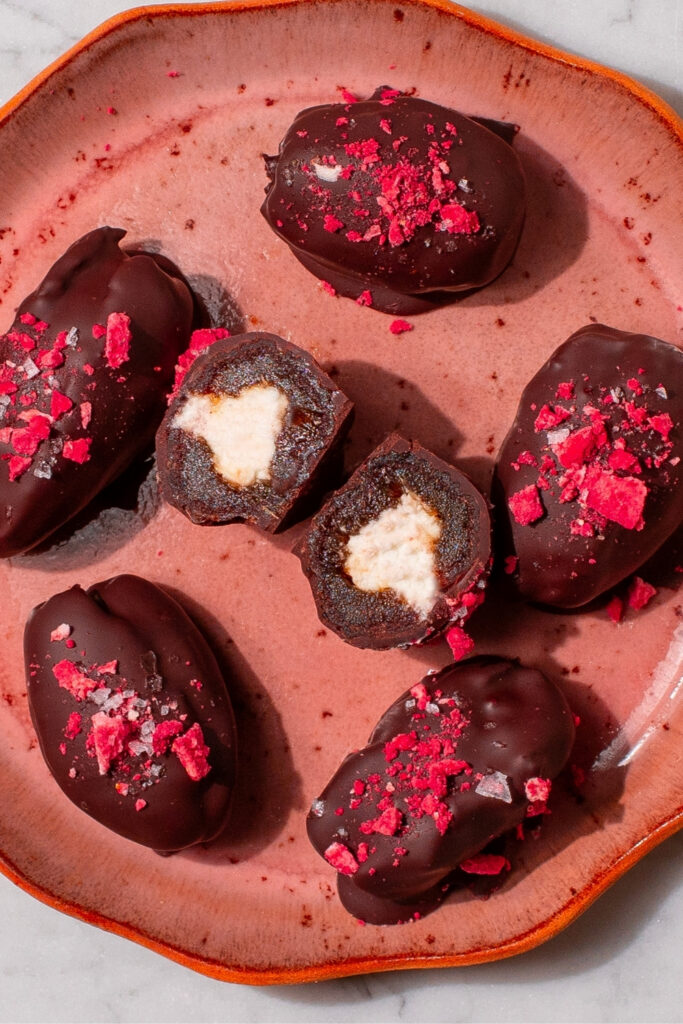 Chocolate Covered Cheesecake Dates made with Lifeway Farmer Cheese