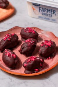 Chocolate Covered Cheesecake Dates made with Lifeway Farmer Cheese
