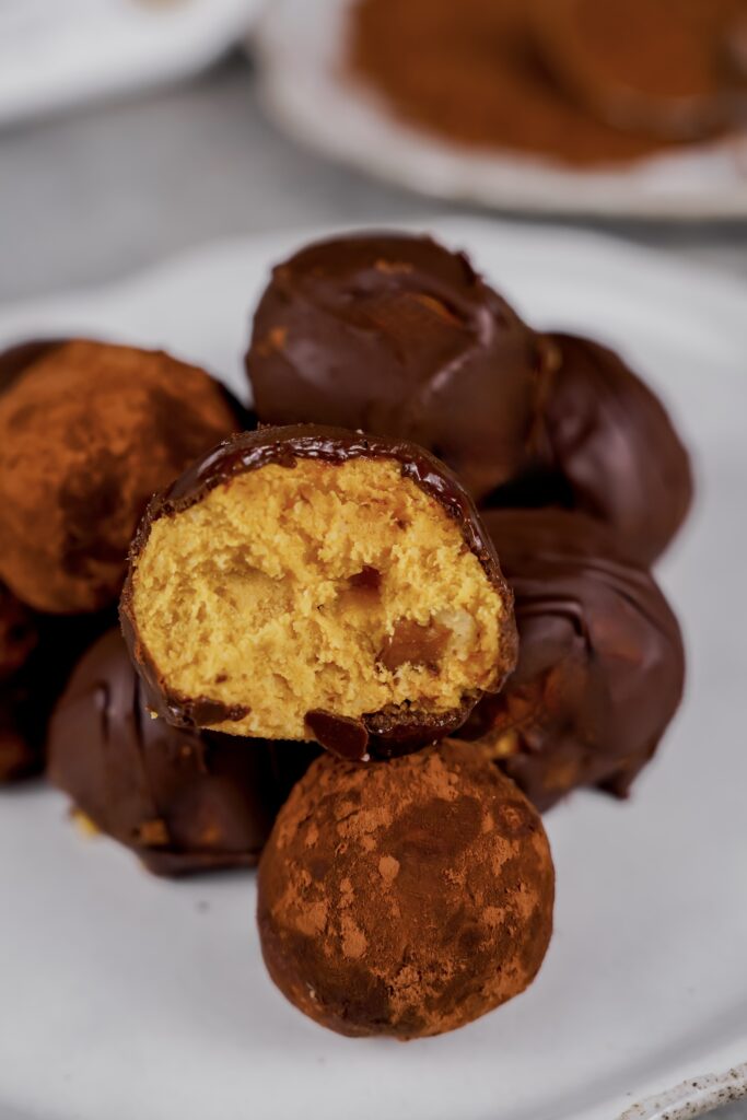 Chocolate Covered Pumpkin Protein Bites made with Lifeway
