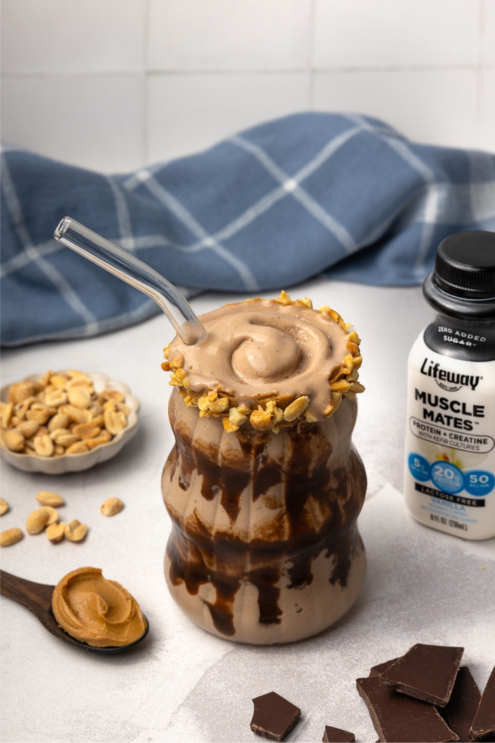 Chocolate Peanut Butter Protein Milkshake - Made with Lifeway Muscle Mates Kefir 
