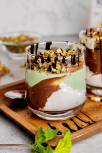Chocolate Pistachio Farmer Cheese Parfait made with Lifeway Kefir and Farmer Cheese