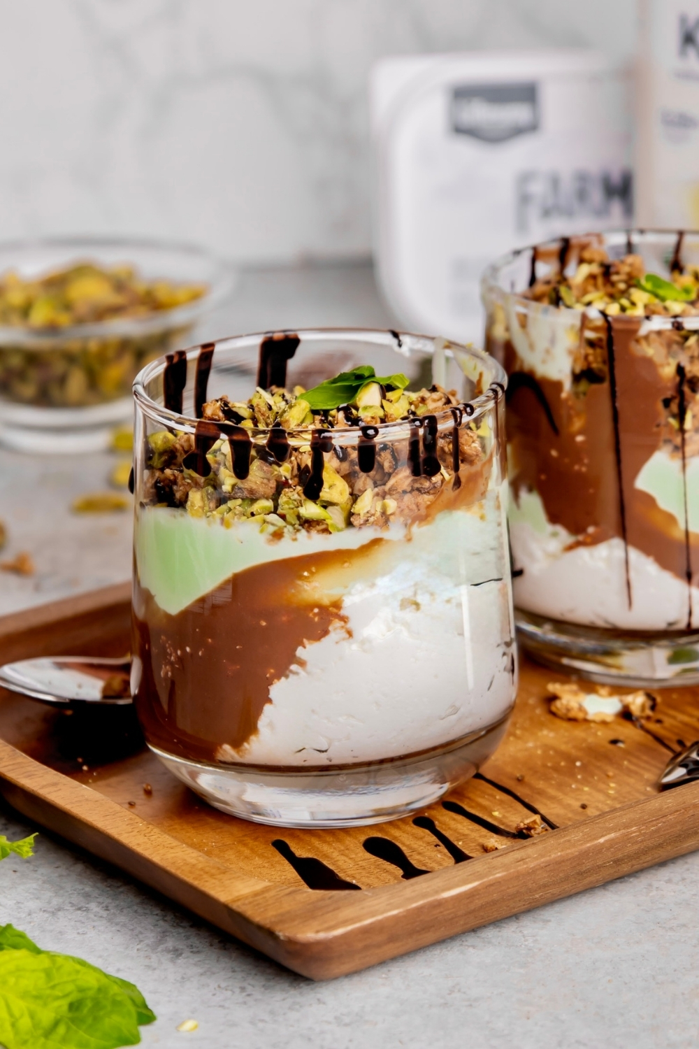 Chocolate Pistachio Farmer Cheese Parfait made with Lifeway Kefir and Farmer Cheese