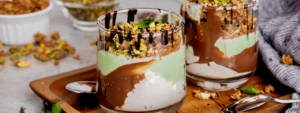 Chocolate Pistachio Farmer Cheese Parfait made with Lifeway Kefir and Farmer Cheese
