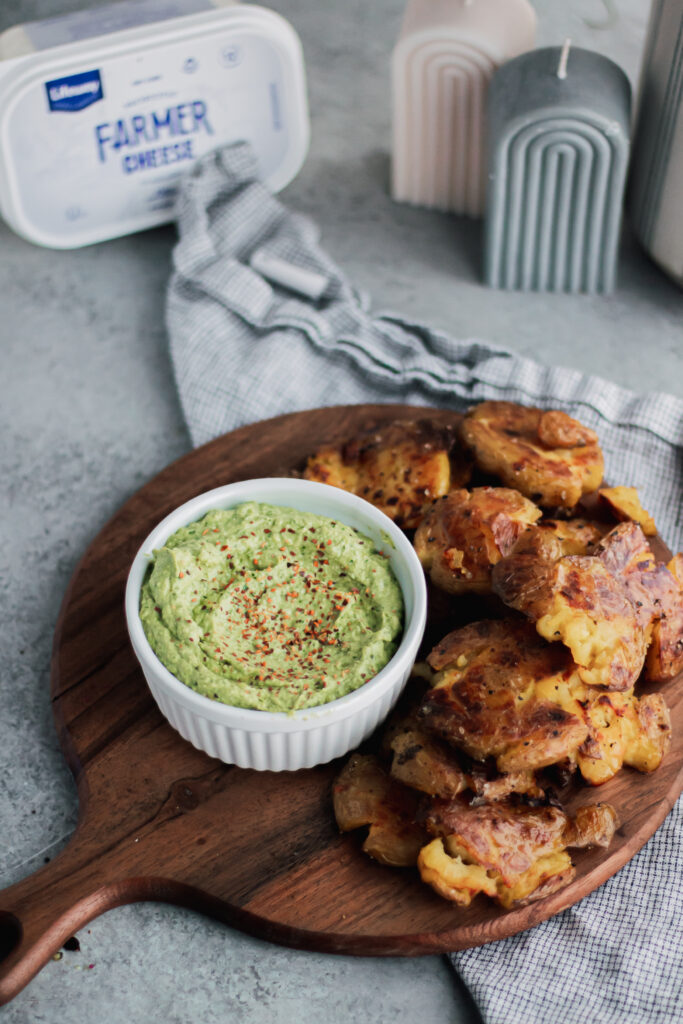 Crispy Potatoes and Green Goddess Farmer Cheese Dip 
