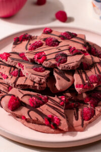 Dark Chocolate Raspberry Protein Bark made with Lifeway Farmer Cheese