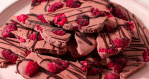 Dark Chocolate Raspberry Protein Bark made with Lifeway Farmer Cheese