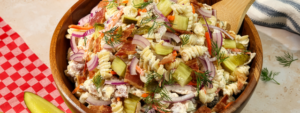 Dill Pickle Pasta Salad made with Lifeway Kefir and Farmer Cheese