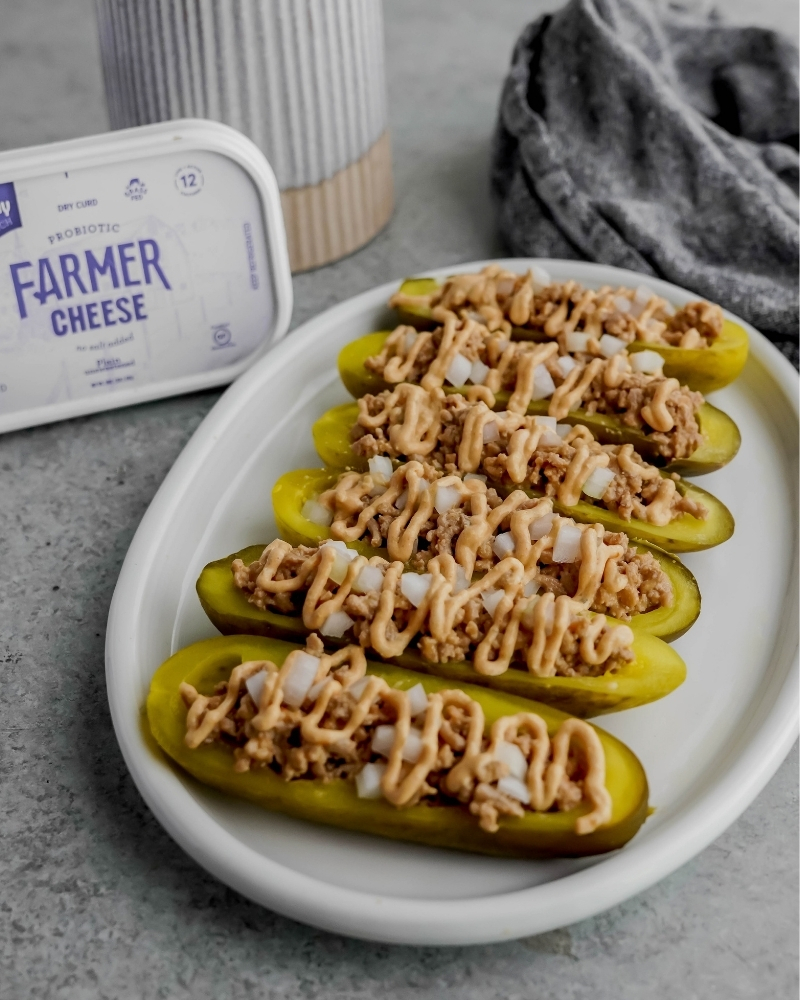 Dill Pickle Roundup with Lifeway Kefir and Farmer Cheese - Farmer Cheese Stuffed Pickles