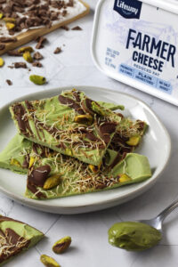 Dubai Chocolate Protein Bark made with Lifeway Farmer Cheese