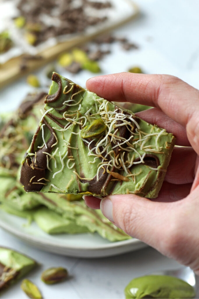 Dubai Chocolate Protein Bark made with Lifeway Farmer Cheese