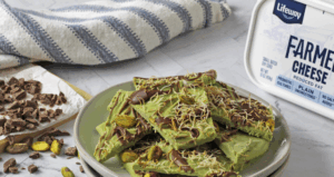 Dubai Chocolate Protein Bark made with Lifeway Farmer Cheese