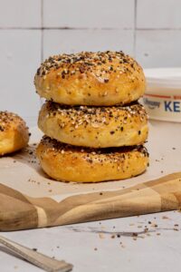 Easy Buttered Protein Bagels made with Lifeway Farmer Cheese and Lifeway Salted Kefir Butter