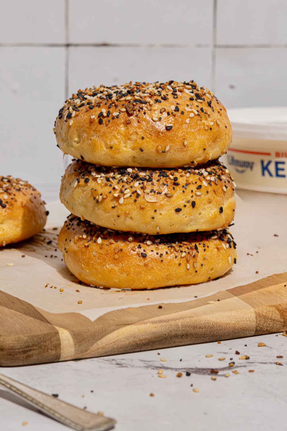 Easy Buttered Protein Bagels made with Lifeway Farmer Cheese and Lifeway Salted Kefir Butter