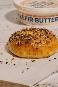 Easy Buttered Protein Bagels made with Lifeway Farmer Cheese and Lifeway Salted Kefir Butter