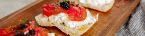 Farmer Cheese Caviar Toast made with Organic Lifeway Farmer Cheese, tomatoes, and caviar on ciabatta bread
