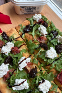 Farmer Cheese Prosciutto Flatbread made with Lifeway Farmer Cheese