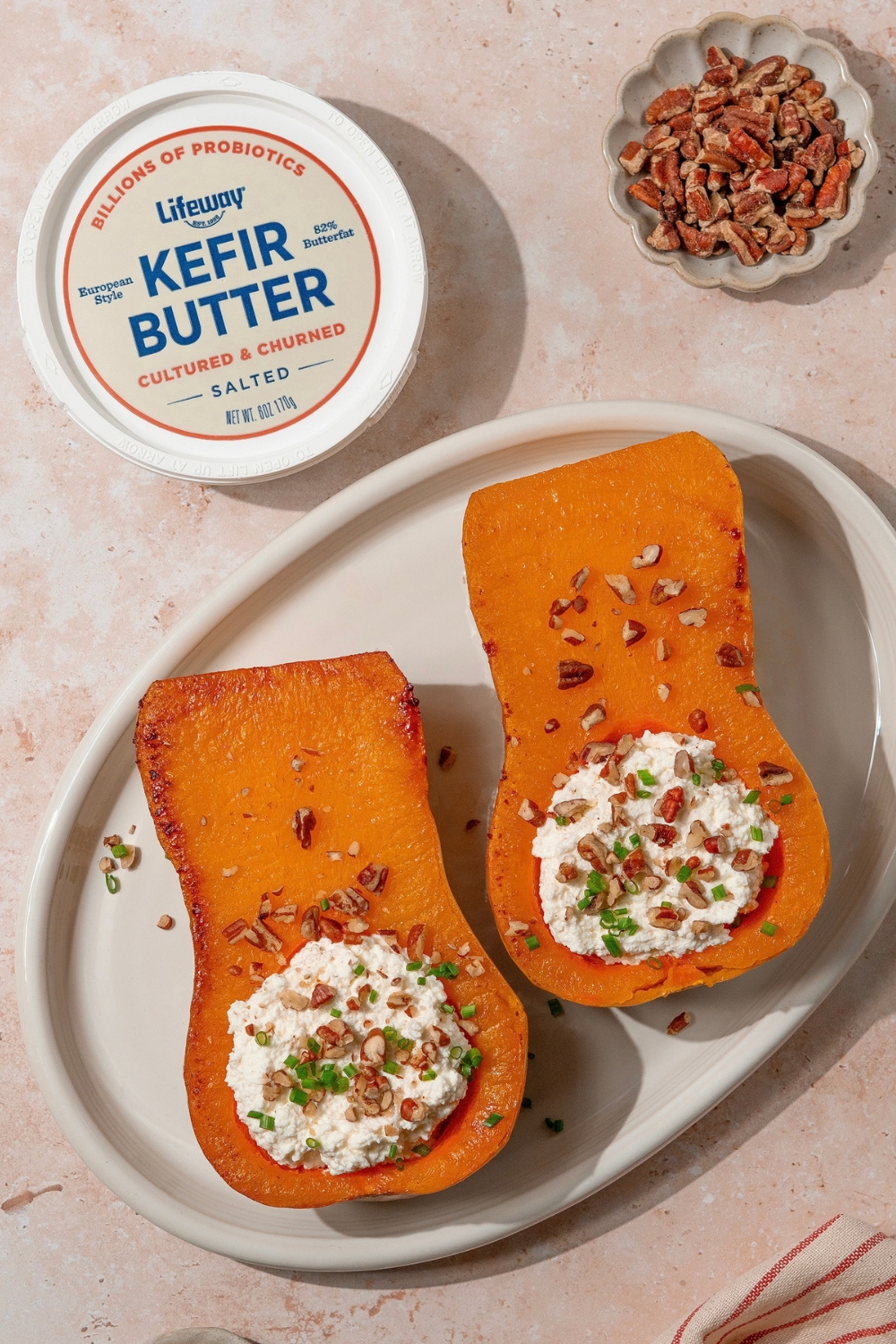 Farmer Cheese Stuffed Butternut Squash Made with Lifeway Farmer Cheese and Lifeway Kefir Butter