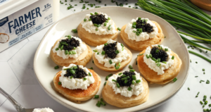 Farmer Cheese and Caviar Blini made with Lifeway Kefir and Farmer Cheese