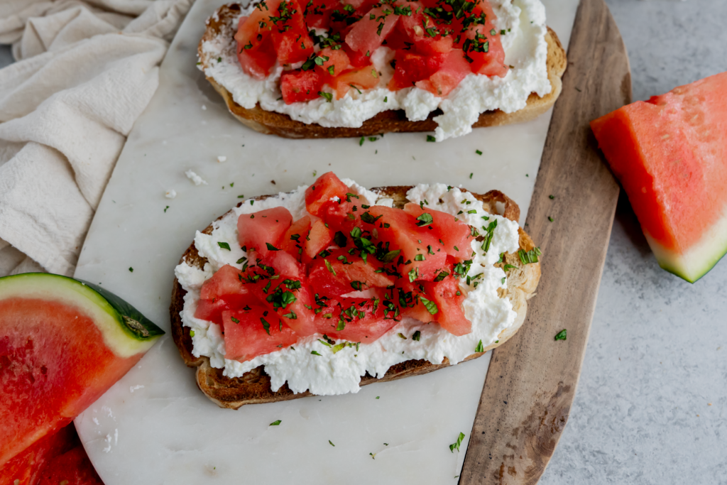 Farmer Cheese and Watermelon Mint Toast