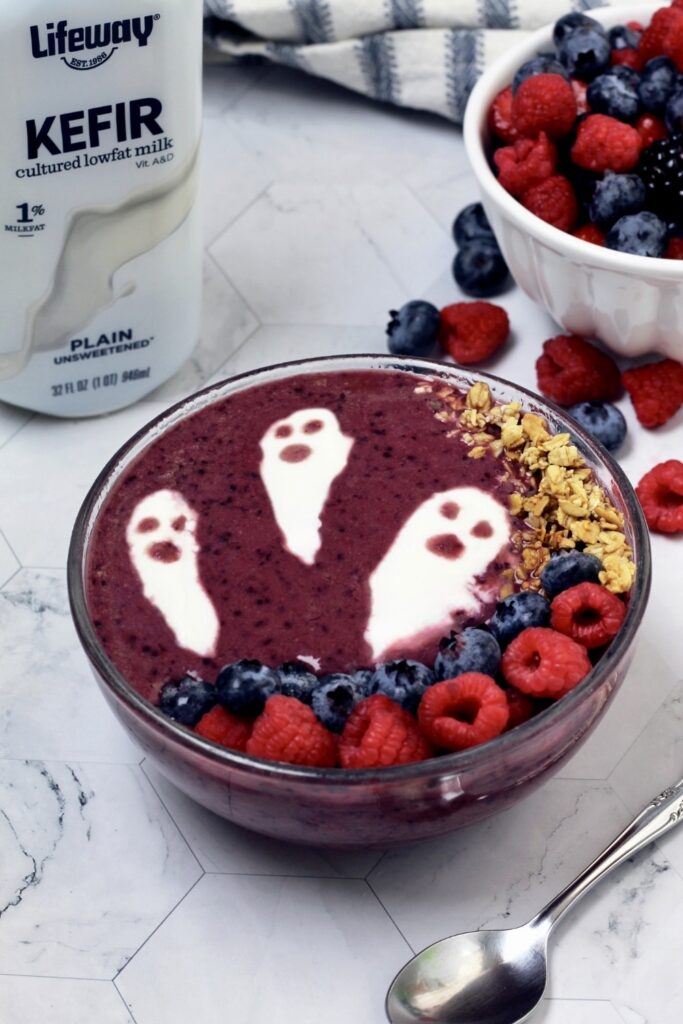Ghost Smoothie Bowls made with Lifeway Kefir and Farmer Cheese